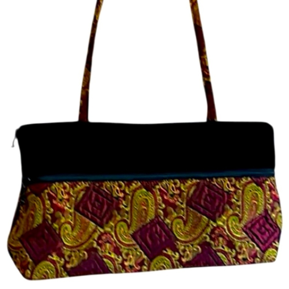 Maruca Boulder Shoulder Bag Double Handle Zippered Tapestry Purple and Green